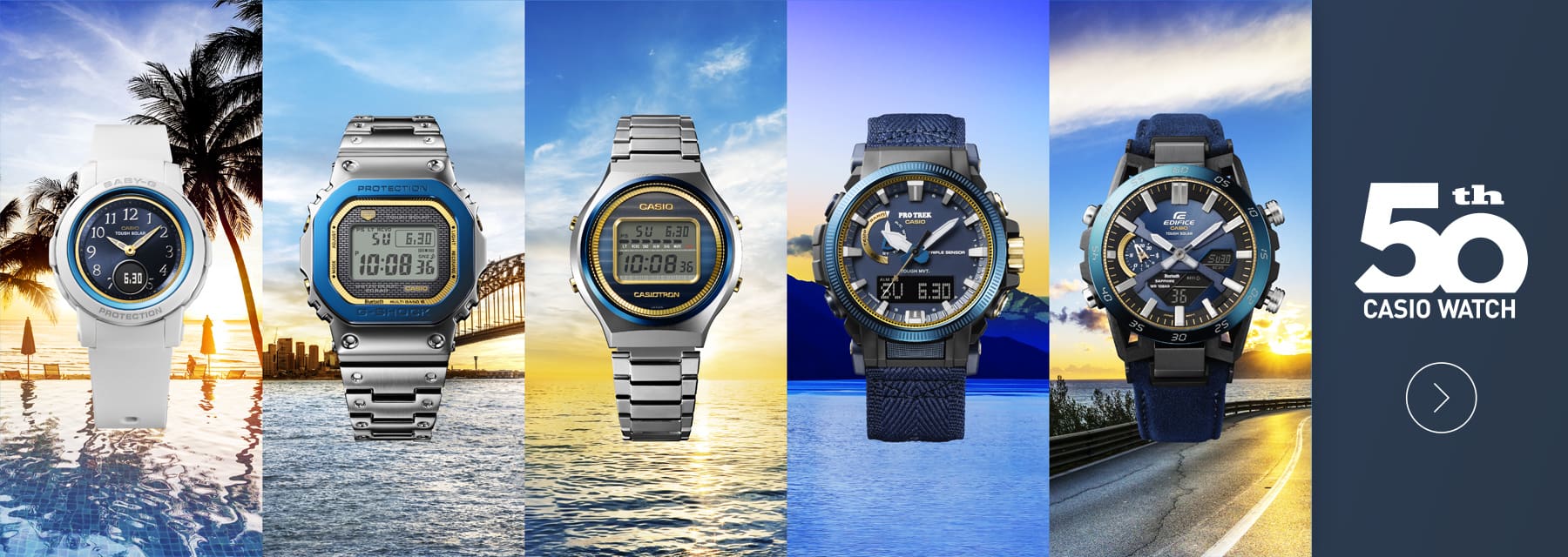 CASIO WATCH 50TH ANNIVERSARY banner