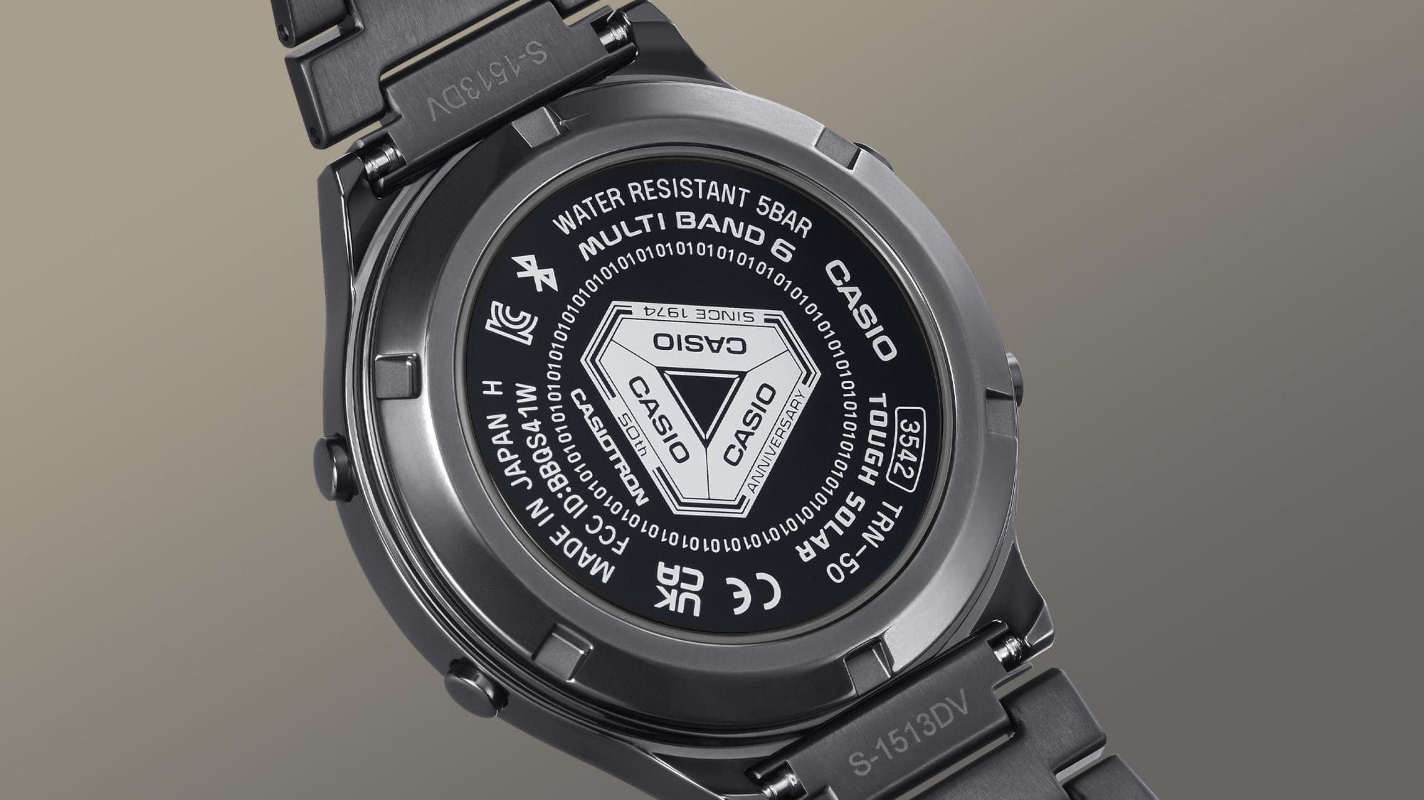 Special case back design commemorating the Casio Watch 50th Anniversary