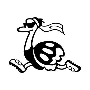 The ostrich wears shoes and a traditional Japanese headband to symbolize cross-country running.