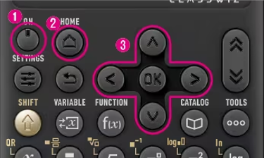 1. Turn the power on 2. Open apps from the HOME button 3. Select the calculator app using the cursor